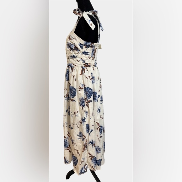 Abercrombie and Fitch Natural White Blue Floral Emerson Tie Strap Maxi Dress M - Picture 8 of 12
